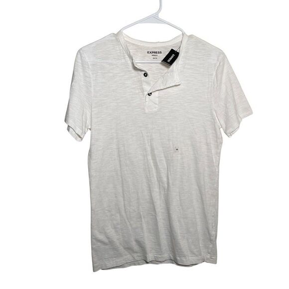 Express Shirt Men's XS Cream Henley Short Sleeve Button Basic T-Shirt NWT - Picture 1 of 11